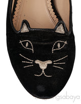 Kitty Black Velvet Flat Shoes