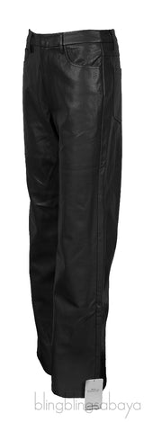 Black Logo Pants Faux Leather