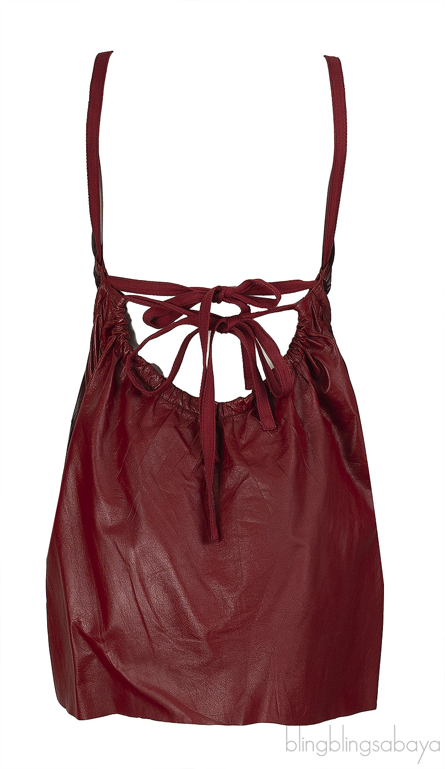 Celine Burgundy Leather Cut-out Midi Dress S