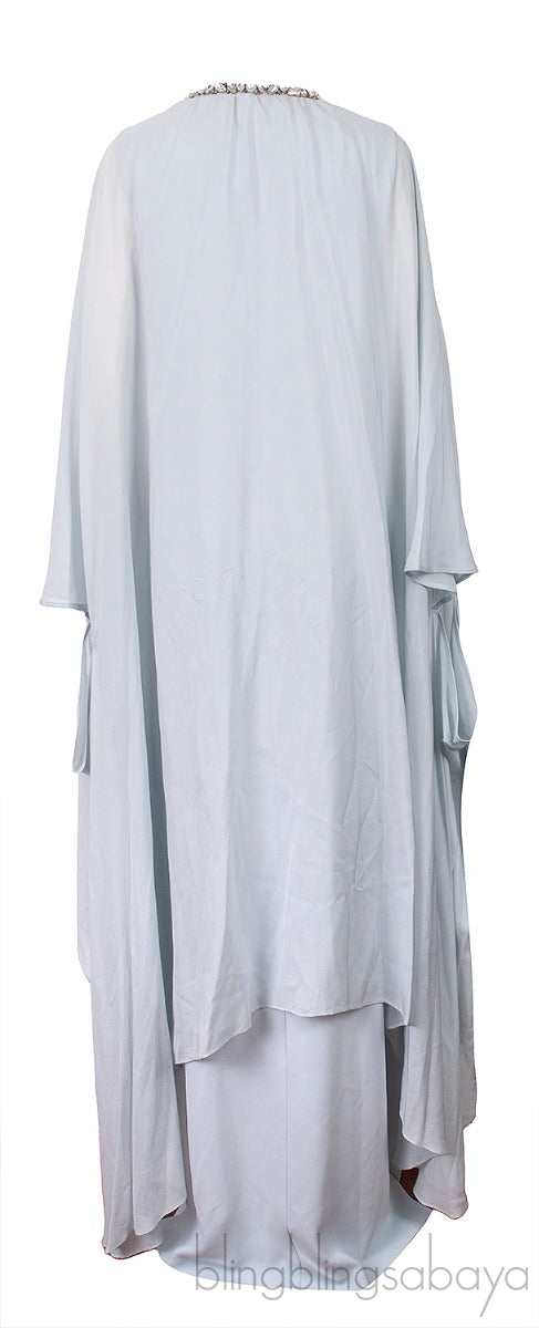 River Green Pearl Crystal Embellished Cape Maxi Dress