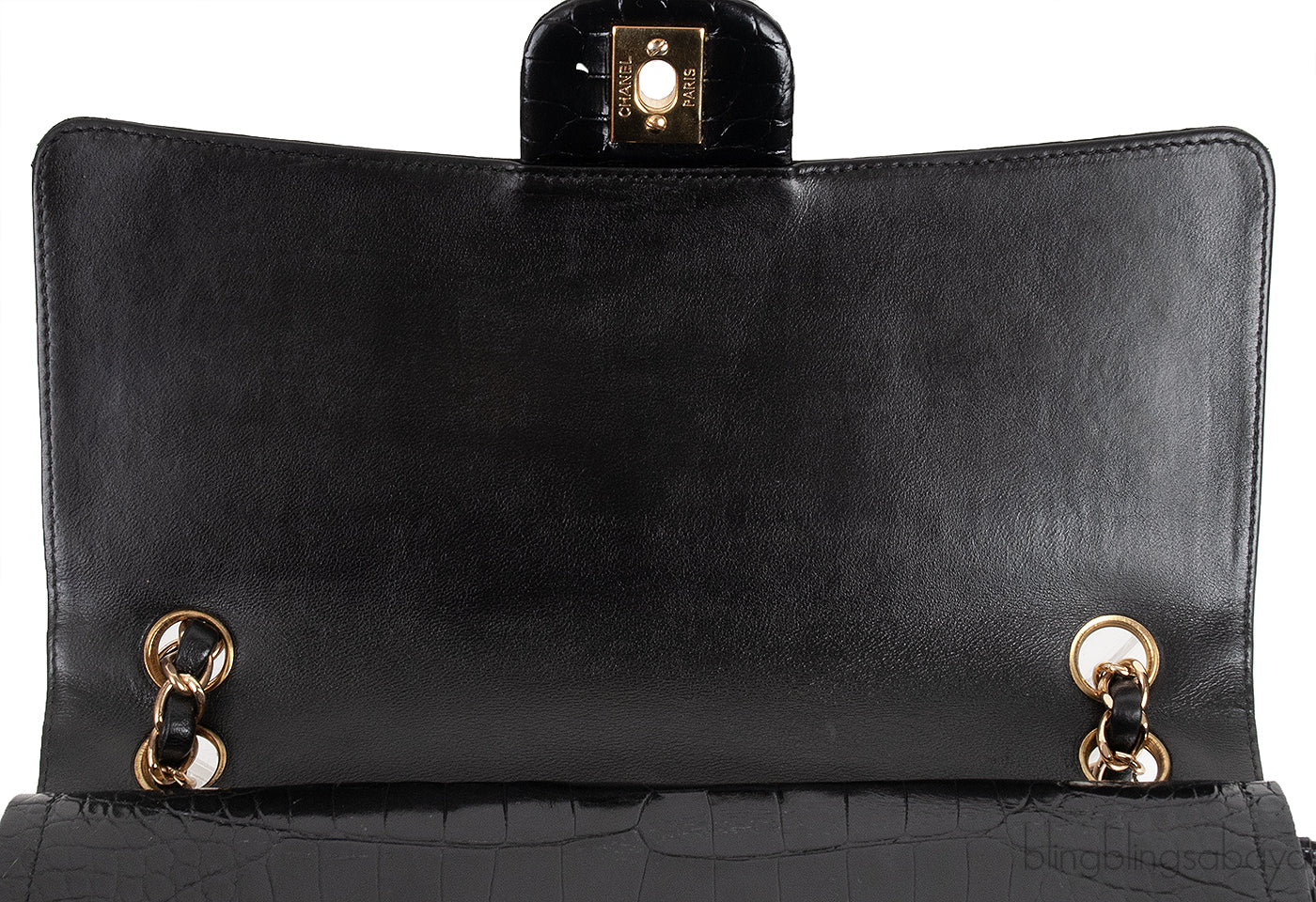 Vintage Black Patent Crocodile Medium Double Flap Bag GHW