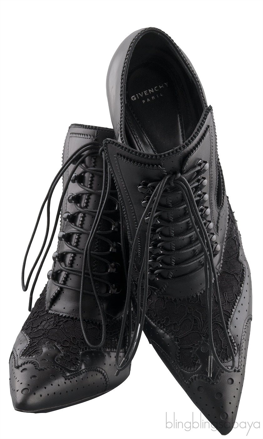 Black Lace Up Pointed Toe Booties