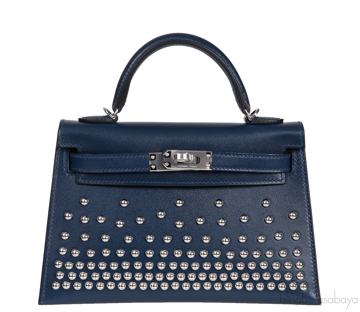 Kelly 20 Mini Sellier Cloute Blue Abysse Box Studded PHW