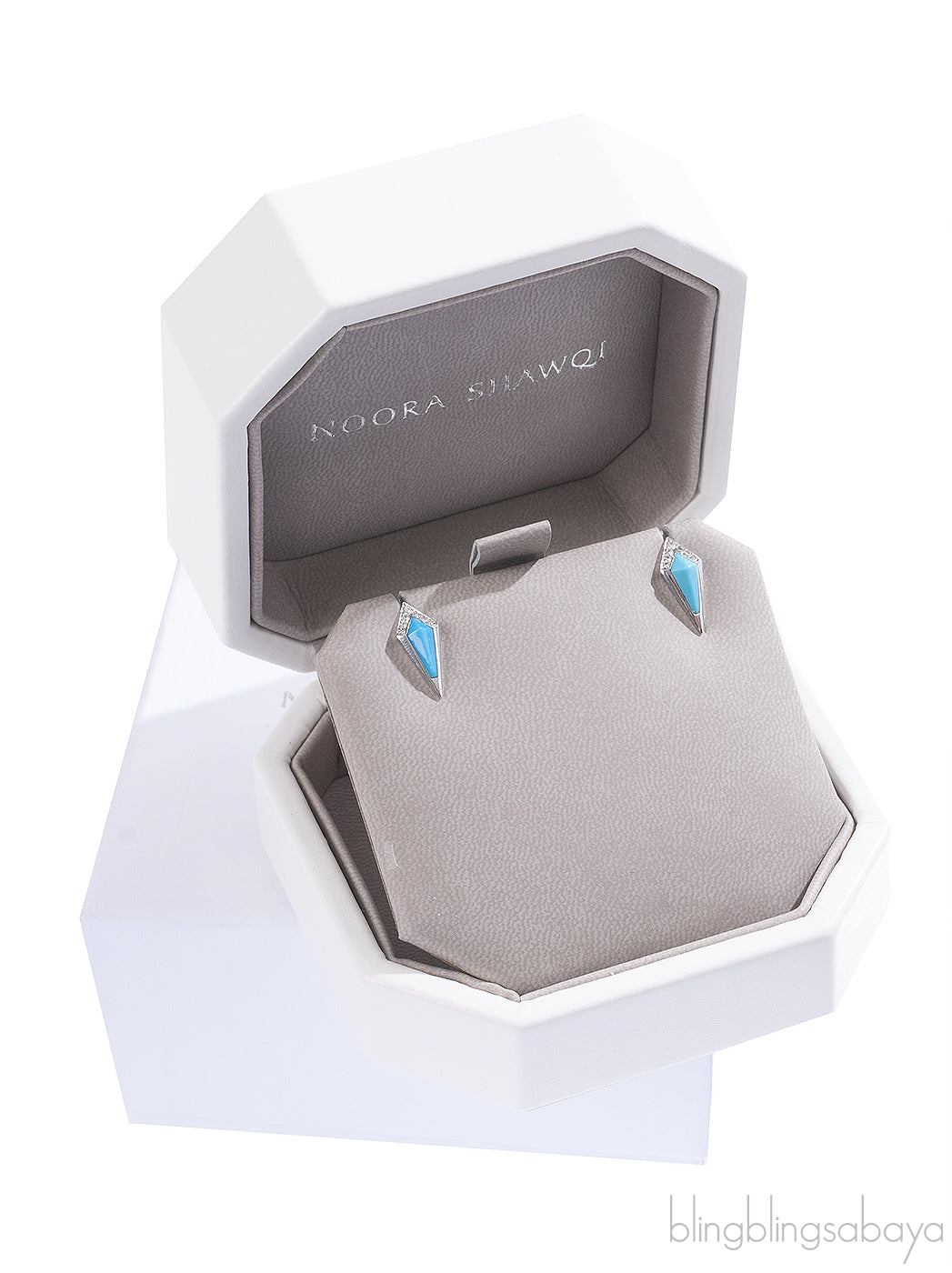 Noora Shawqi Junonia Diamond & Turquoise Stud Earrings
