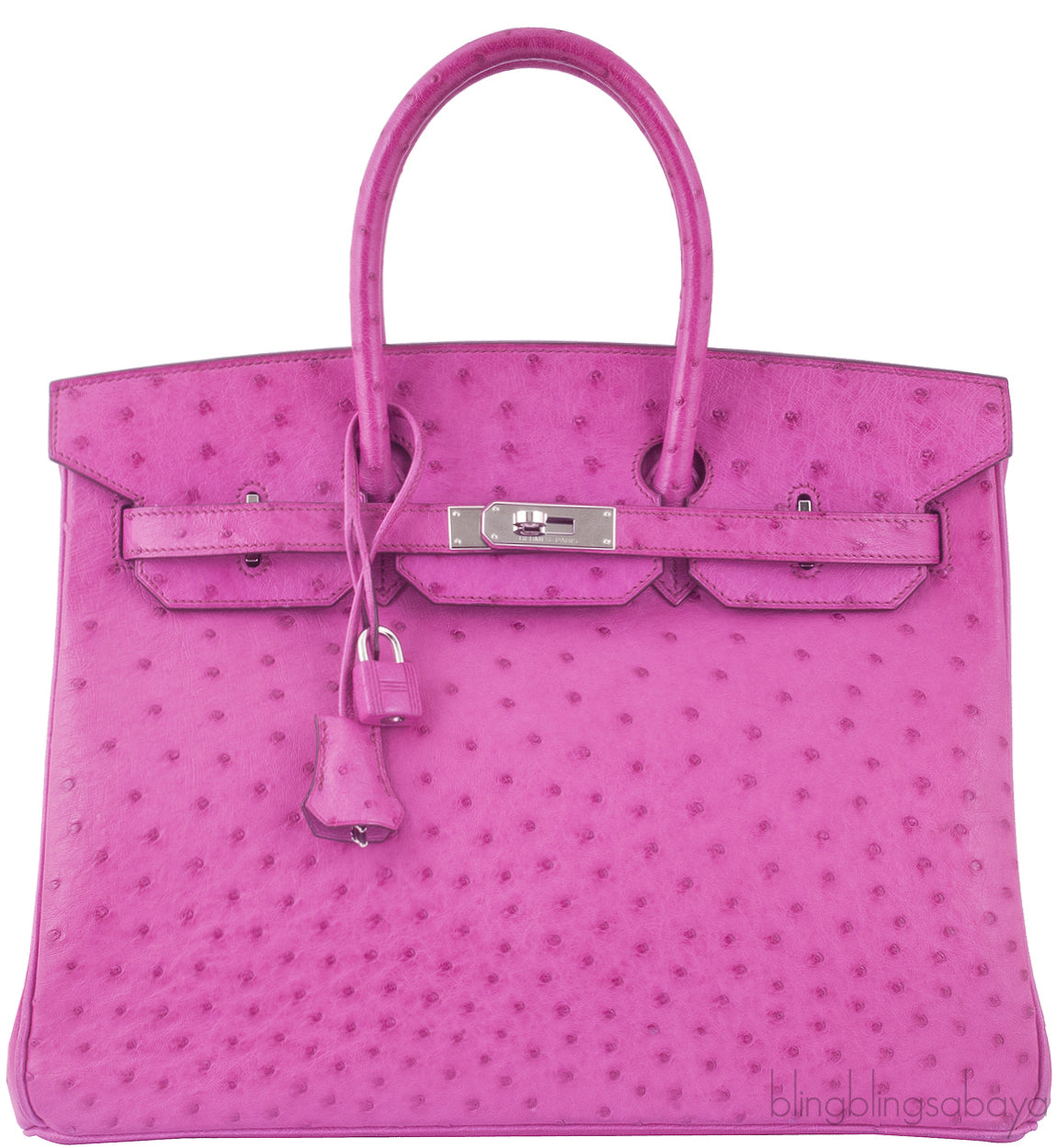 Birkin 35 Ostrich Fuchsia Pink PHW