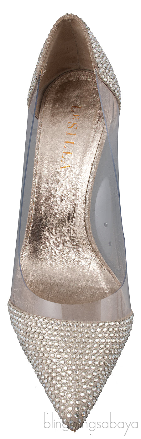 PVC Light Gold Crystal Heels