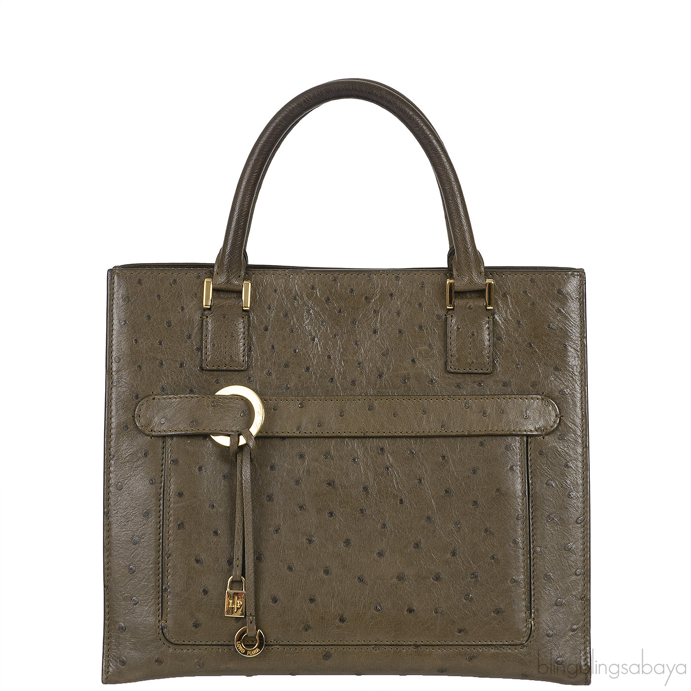 Olive Green Ostrich Top Handle Bag