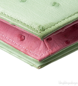 Laykh Apple Green & Pink Ostrich Trapezoid Clutch