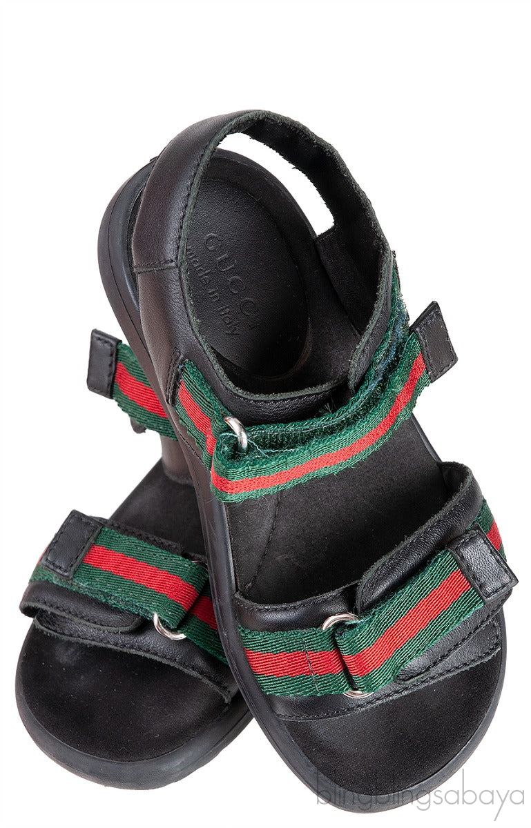 Black Strappy Web Kids Sandals