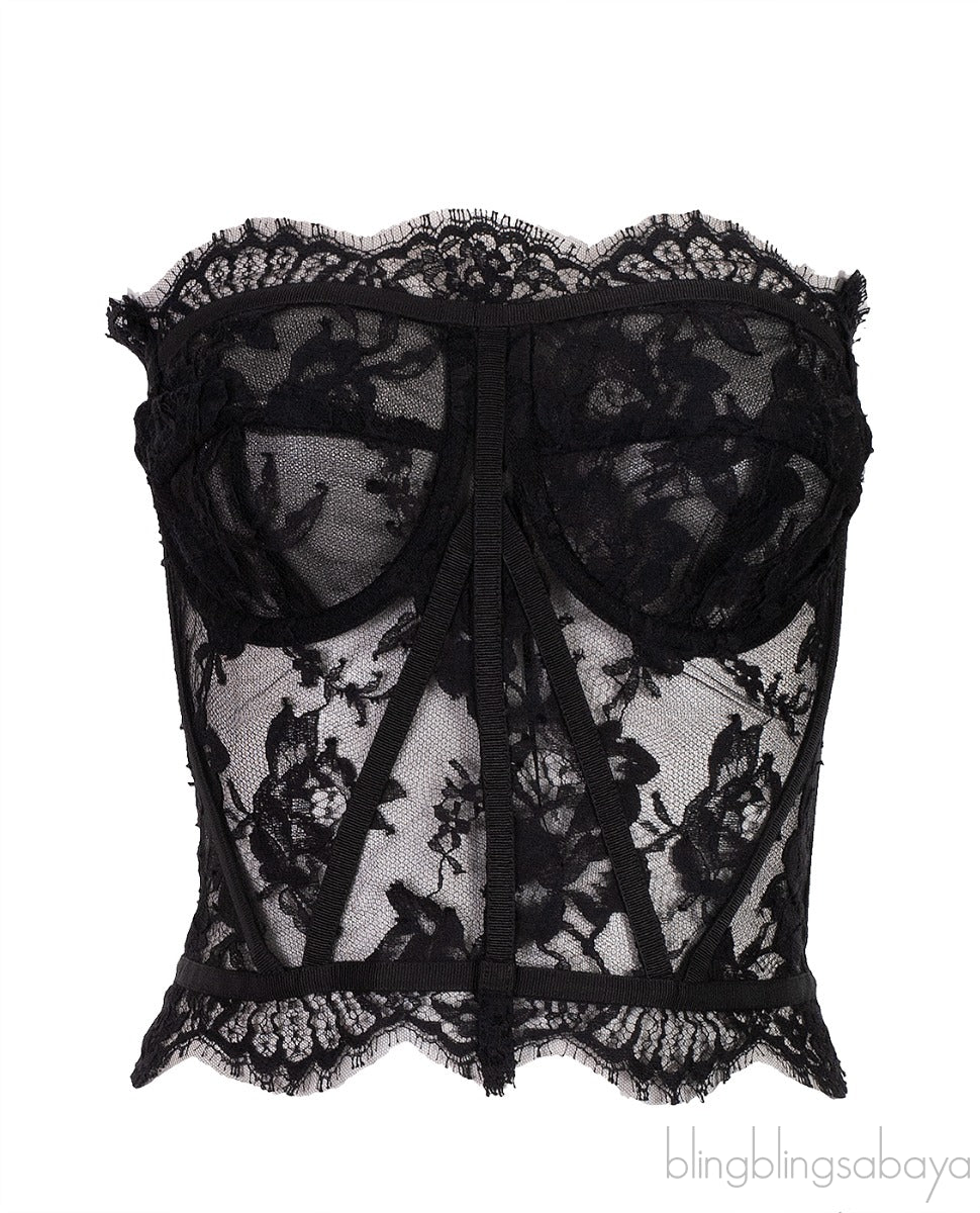 Grosgrain-trimmed Lace Bustier Top