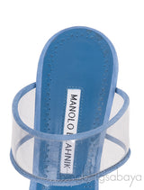 Manolo Blahnik Blue Invymu Suede PVC Open Toe Mules