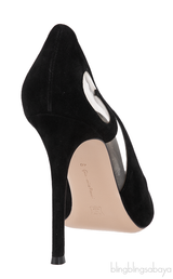 Gianvito Rossi Black Suede PVC Swirl 150 Pumps