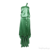 Apple Green Satin One Shoulder Dress