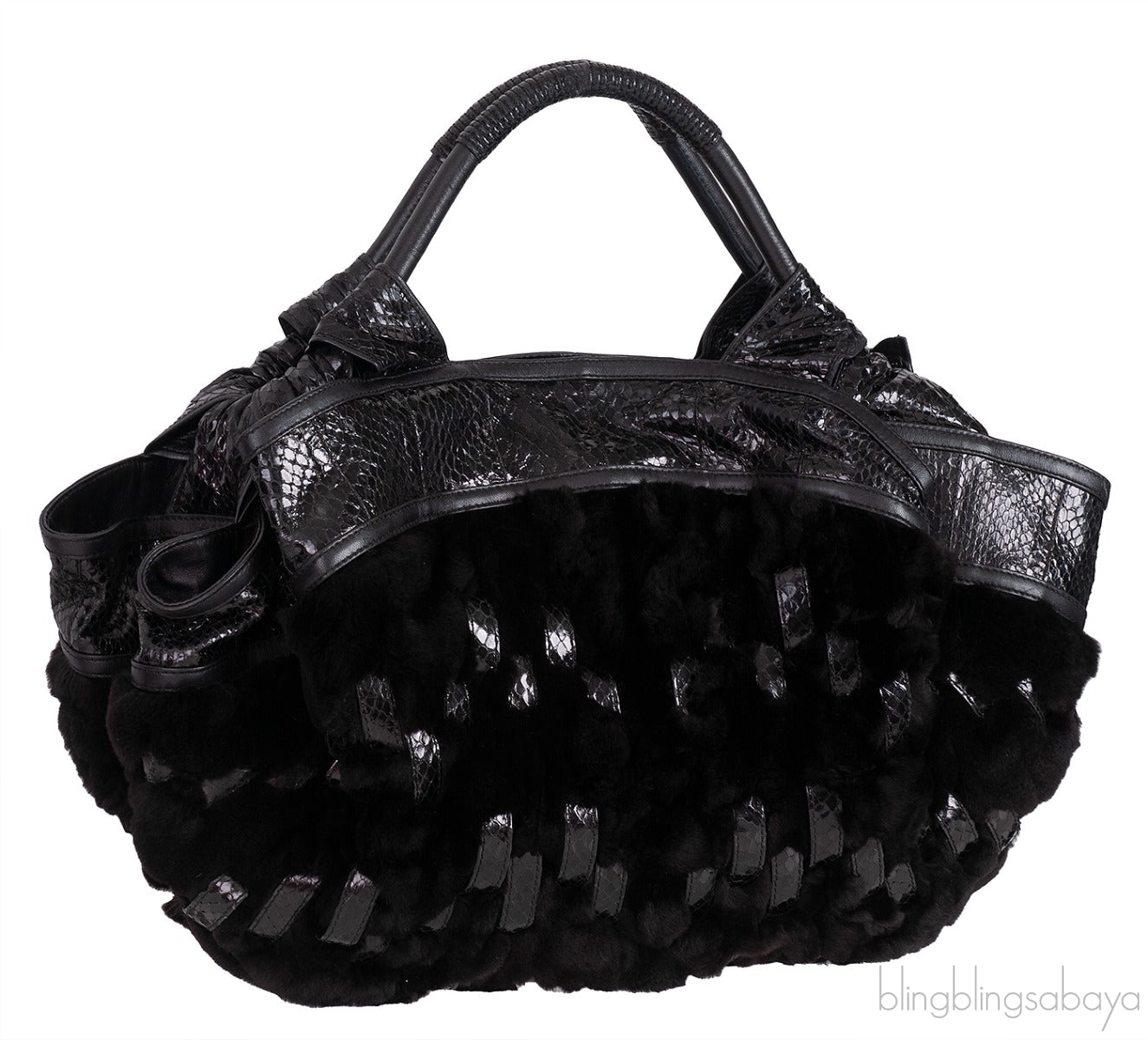 Black Python and Mink Fur Bag