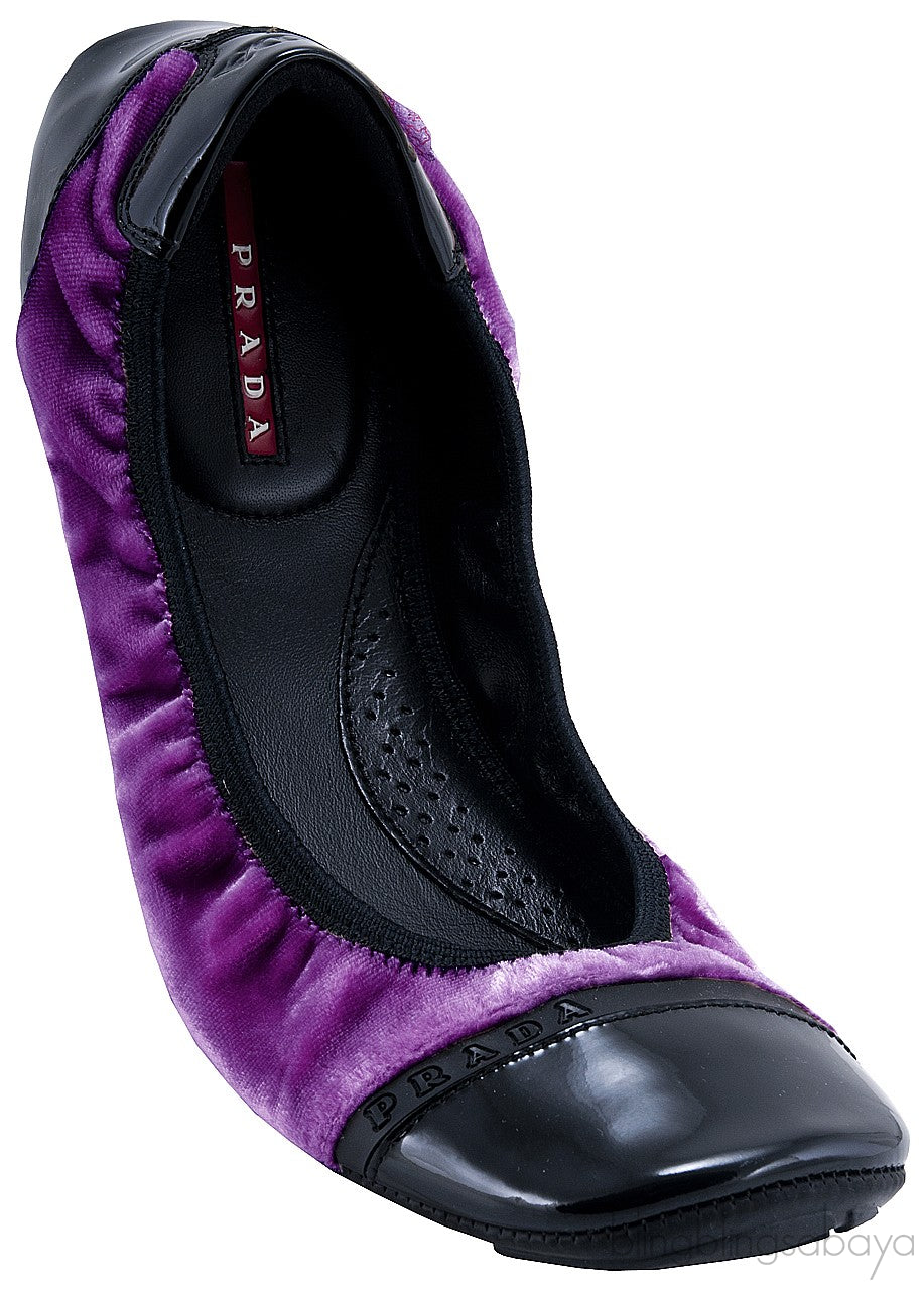 Prada Velvet Purple & Black Sport Ballet Flats