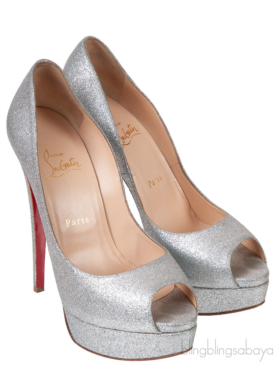 Glitter Silver Peep Toe Heels