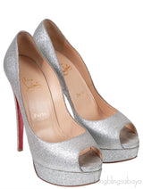 Glitter Silver Peep Toe Heels