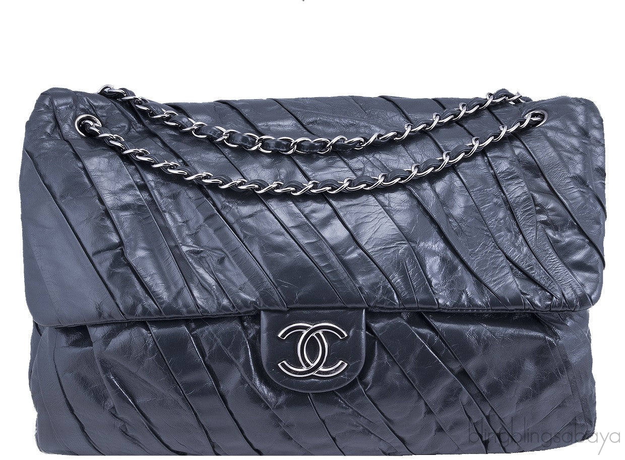 Large Grey Twisted Flap Bag