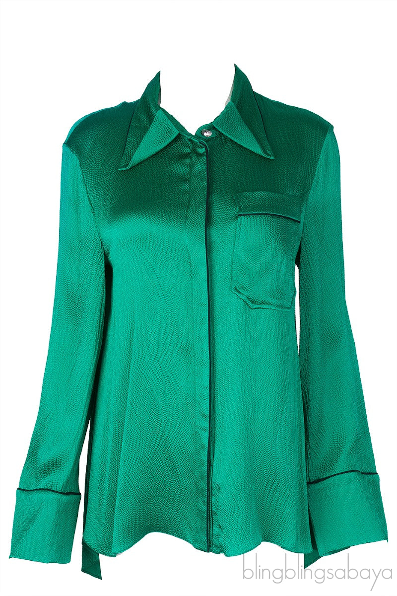 Green Cut-out Back Long Sleeve Shirt