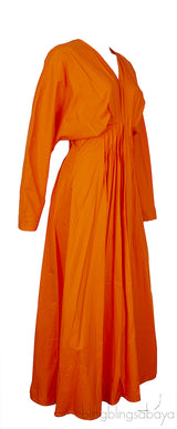 Mandarin Ruched Waist Long Sleeve Dress