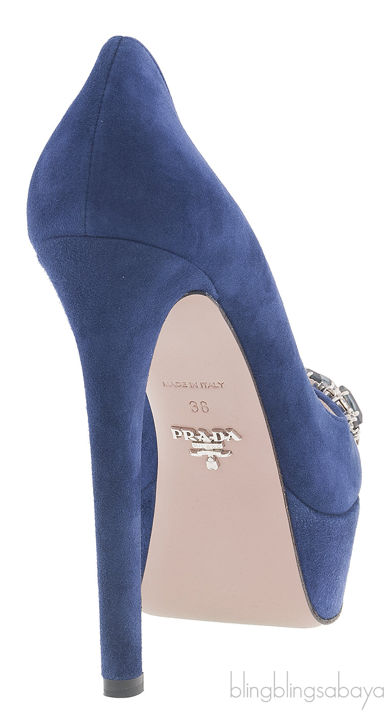 Prada Blue Crystal Peep Toe Pump 38