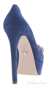 Prada Blue Crystal Peep Toe Pump 38