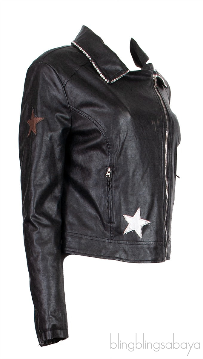Black Crystal & Star Patch Emb Jacket