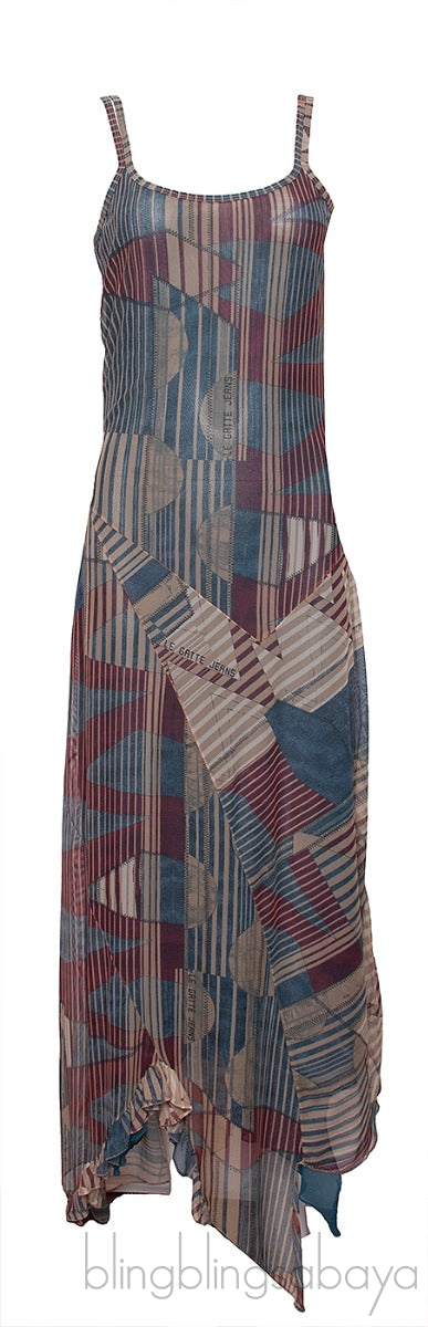 Multicolor Asymmetrical Hem Sleeveless Dress