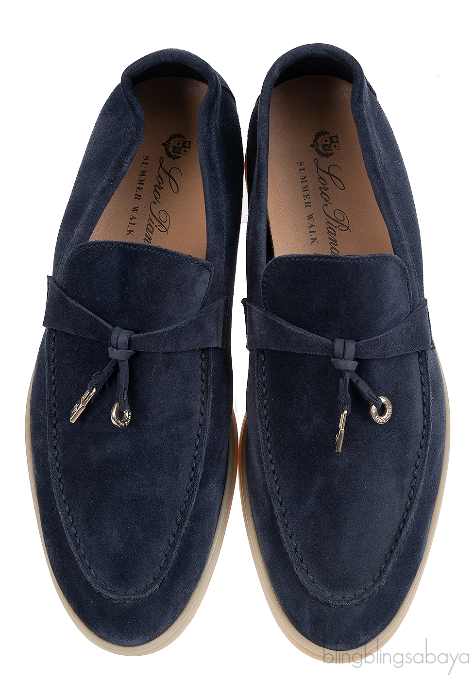 Loro Piana Summer Charms Walk Navy Blue Suede Loafers