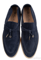 Loro Piana Summer Charms Walk Navy Blue Suede Loafers