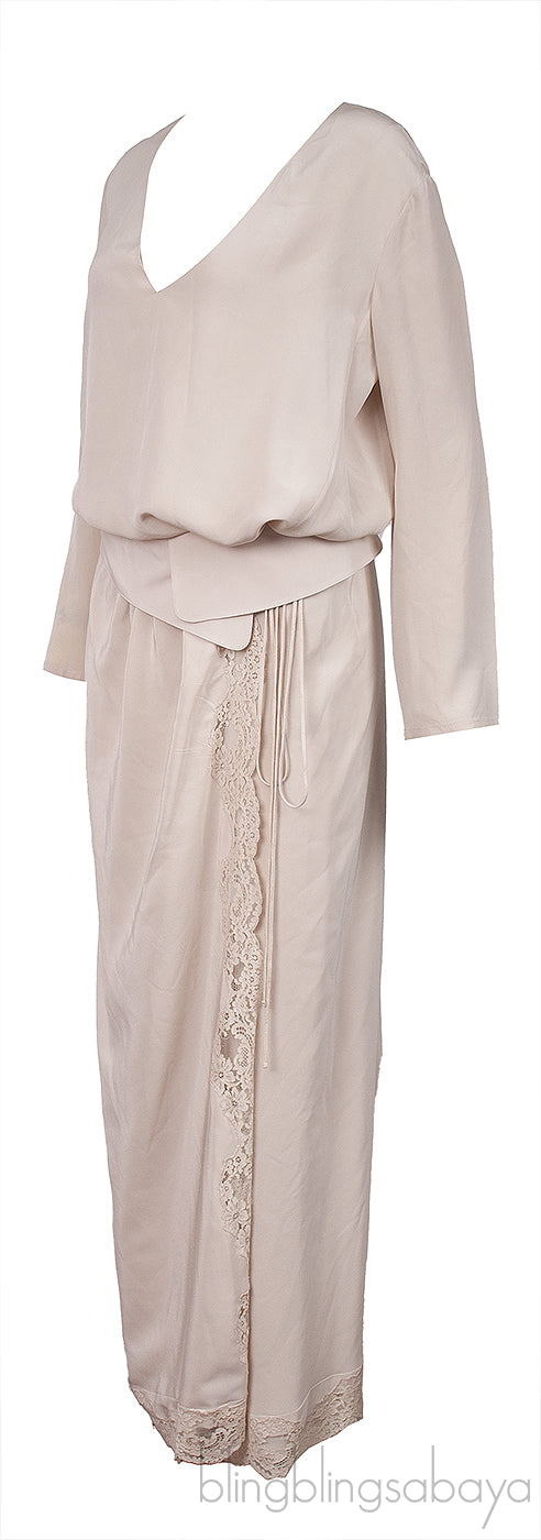 Chloe Albaster Long Sleeve Top and Lace Trim Maxi Skirt