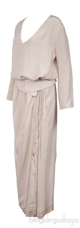 Chloe Albaster Long Sleeve Top and Lace Trim Maxi Skirt
