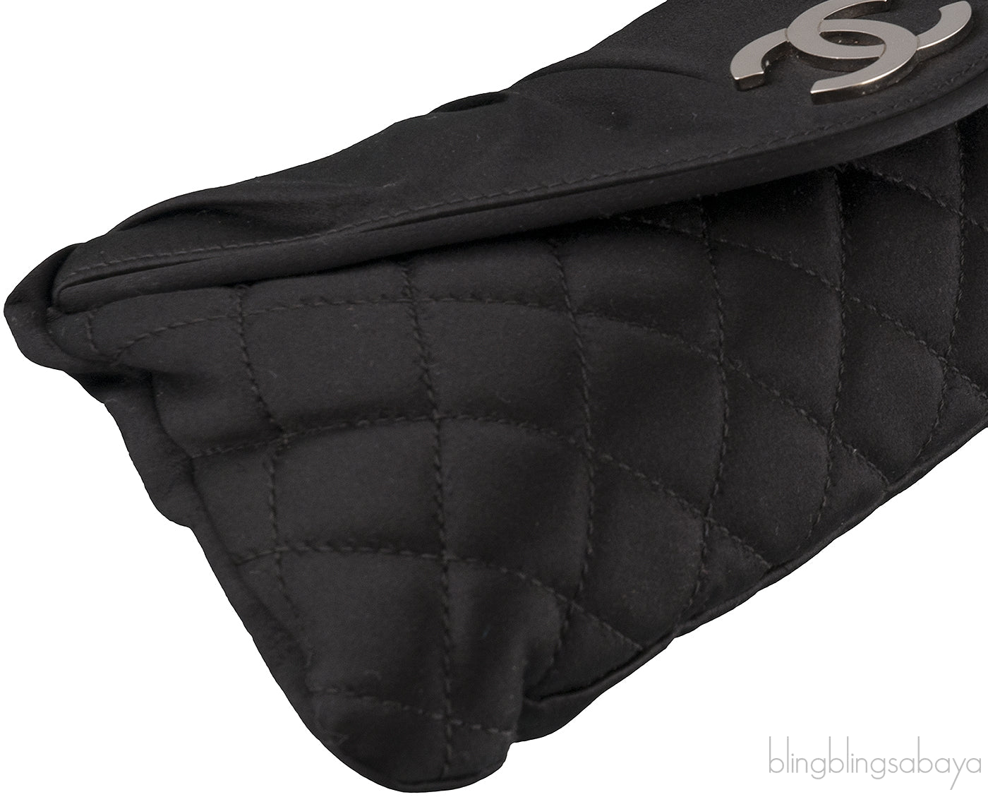 Black Quilted Satin Halfmoon Clutch