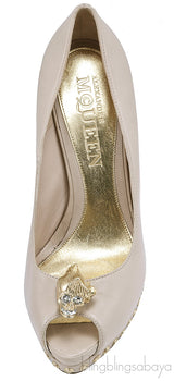 Skull Embellished Peep Toe Pump