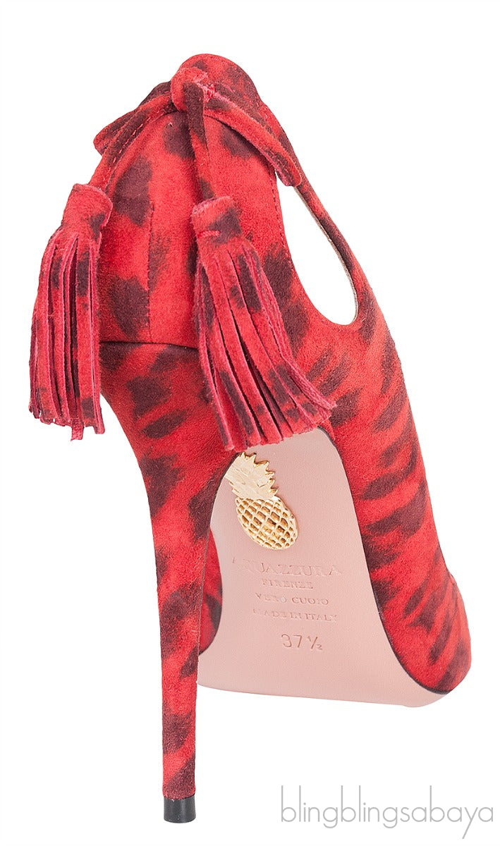 Red Leopard Tassel Suede Heels