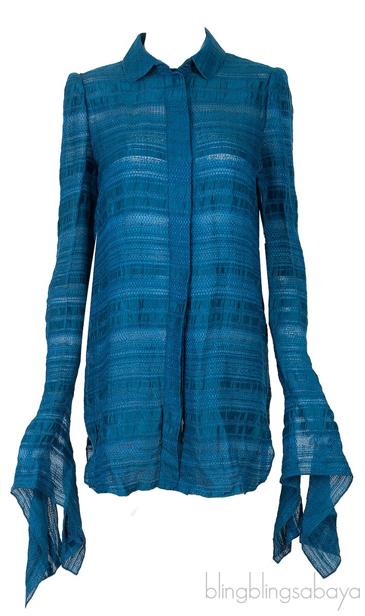 Scuba Blue Long Back Asymmetrical Sleeve Shirt