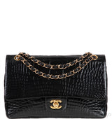 Vintage Black Patent Crocodile Medium Double Flap Bag GHW