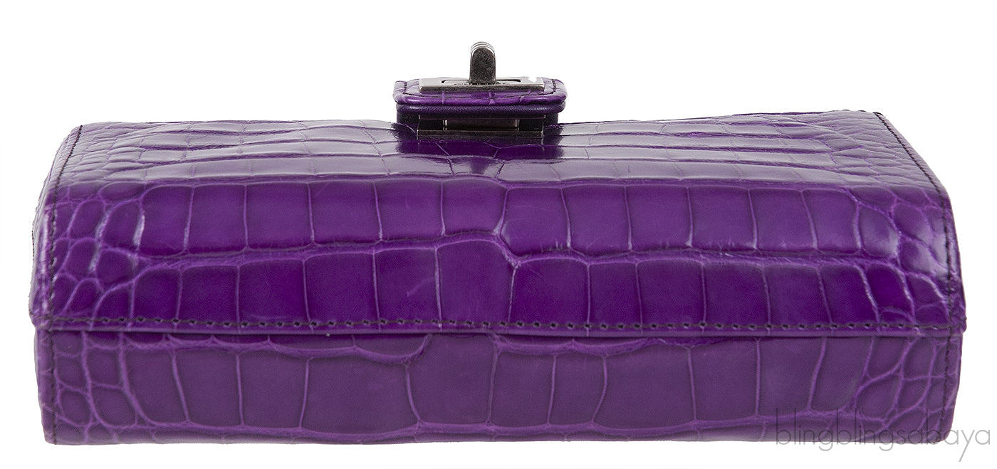 Chanel Purple Crocodile Phone Chain Pouch
