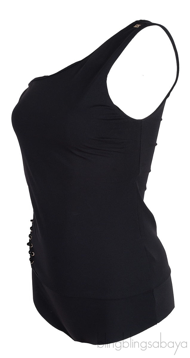 One Shoulder Black Top Bodysuit