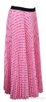 Pink Pleated Logo Print Skirt