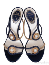 Pearl & Gold Crystal Blue Satin Sandals