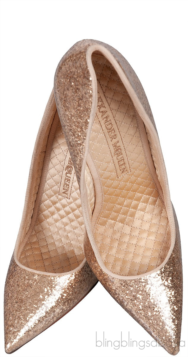ALEXANDER MCQUEEN Gold Glitter Heart Pumps