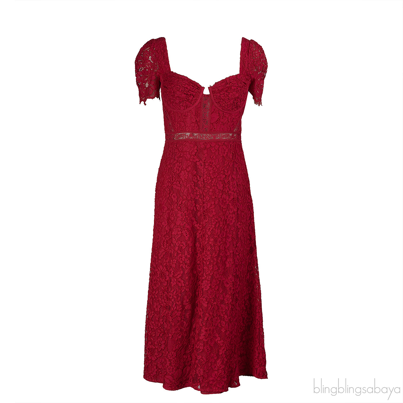 Self Portrait Crepe Lace Detail Midi Dress M