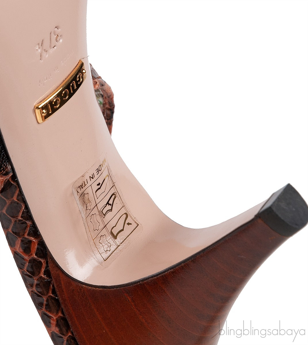 Gucci Malaga Kid Elaphe Lizard Butterflies Mid-Heel Slingback