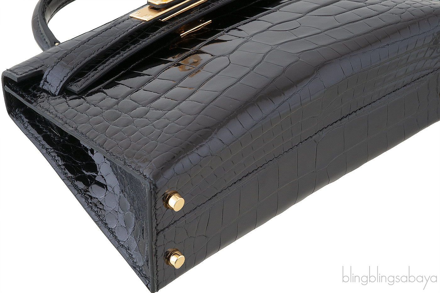 Kelly 20 Black Mini Sellier Crocodile Lisse GHW