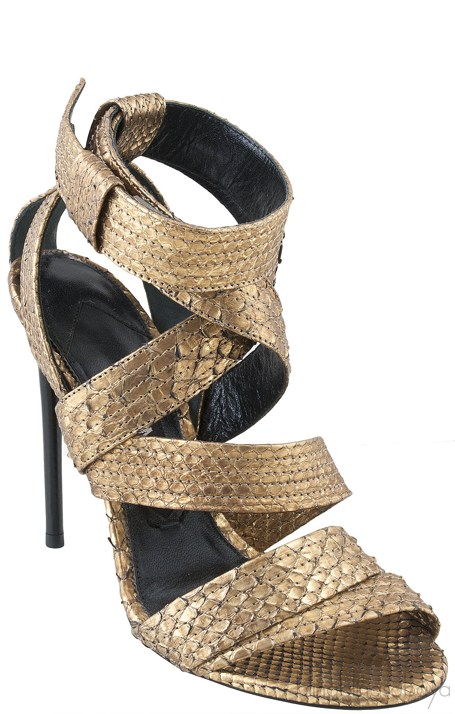 Gold Python Strappy Sandals
