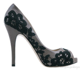 Lace Embroidered Leather Peep Toe