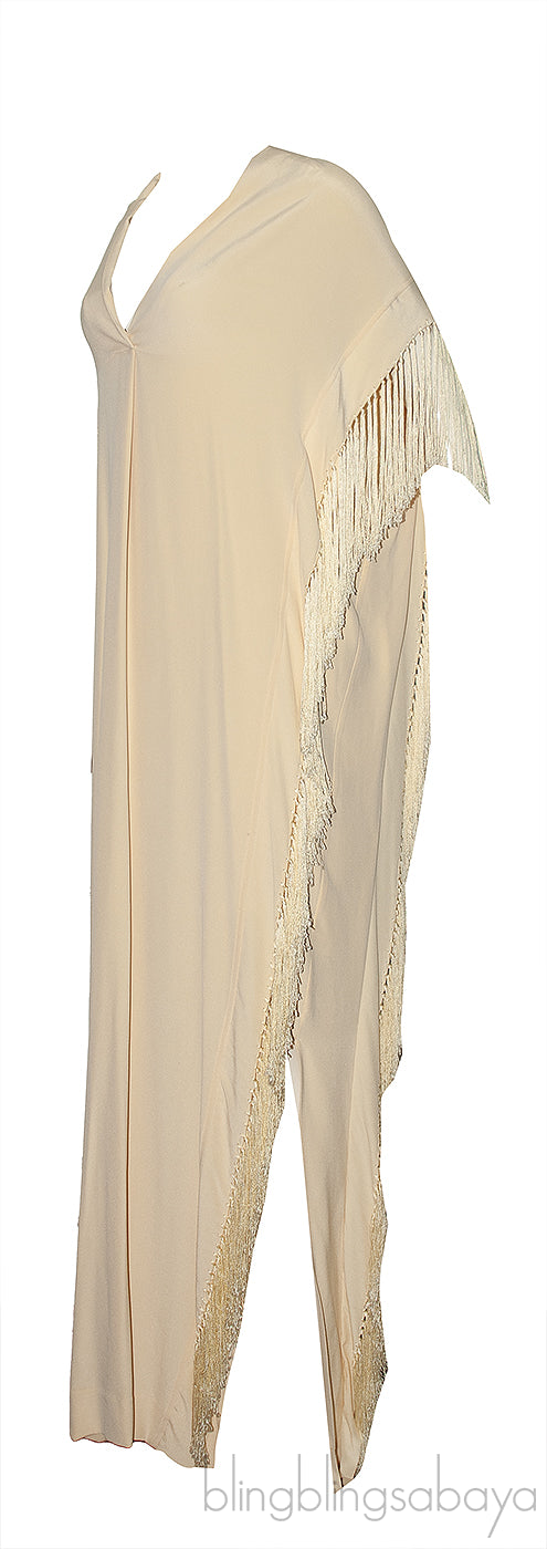 Light Yellow Fringed Trim Kaftan Dress