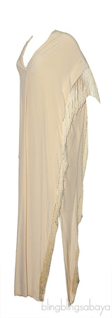 Light Yellow Fringed Trim Kaftan Dress