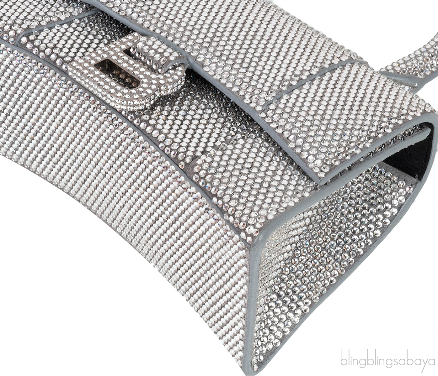 Silver Hourglass XS Rhinestone Suede Calfskin